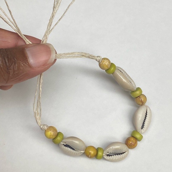 Unisex Tie on Impression Jasper Hemp Bracelet or Anklet with Wood Bead Detail - Picture 4 of 10